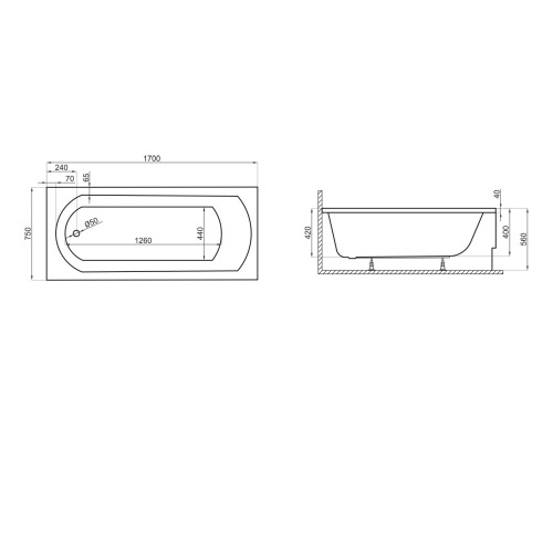 Акриловая ванна Polimat Classic Slim 170*75 с ножками-3