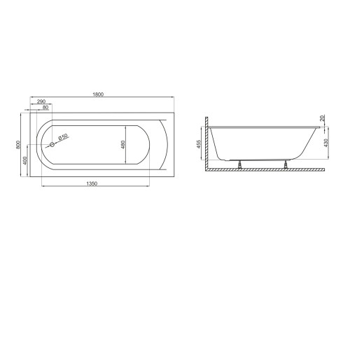 Акриловая ванна Polimat Classic Slim 180*80 с ножками-3