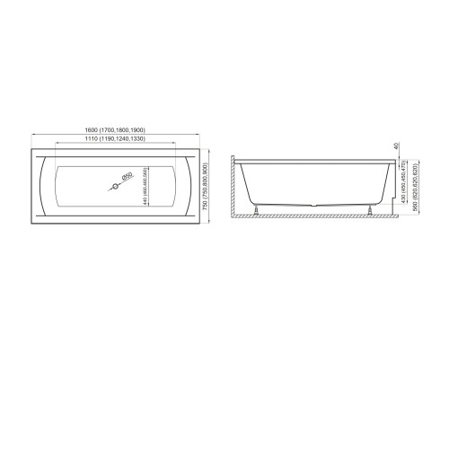 Акриловая ванна Polimat Ines 190*90 с ножками-3