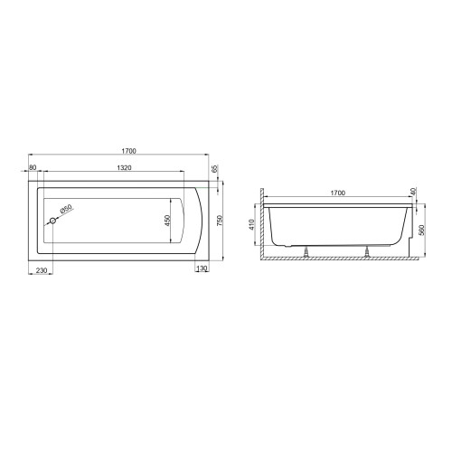 Акриловая ванна Polimat Tola 170*75 с ножками-4