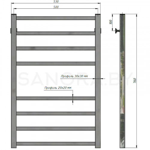 Полотенцесушитель водяной Stinox QUATRO 500x800-3
