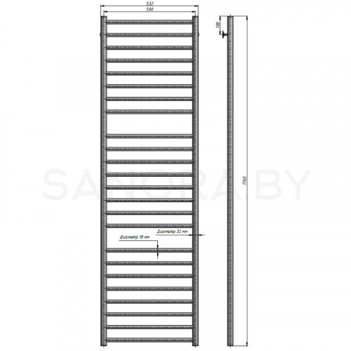 Полотенцесушитель водяной Stinox TOSCANA LUXE 500x1800-3