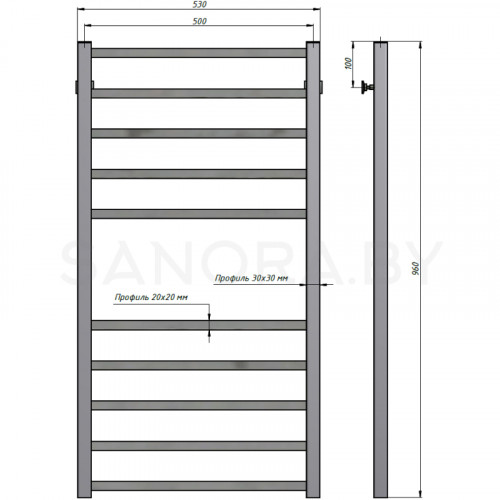 Полотенцесушитель водяной Stinox QUATRO 500x1000-3