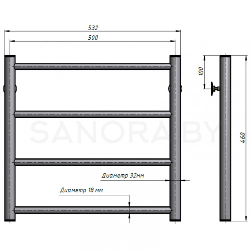Полотенцесушитель водяной Stinox TOSCANA 500x500-3