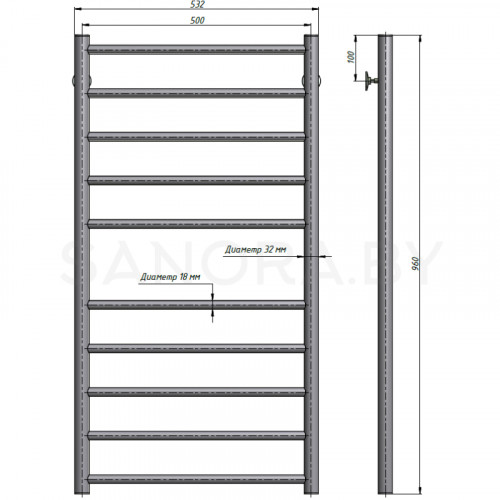 Полотенцесушитель водяной Stinox TOSCANA 500x1000-3