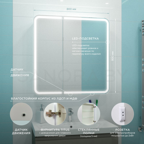 Зеркало-шкаф Континент Elliott LED 800x800-3